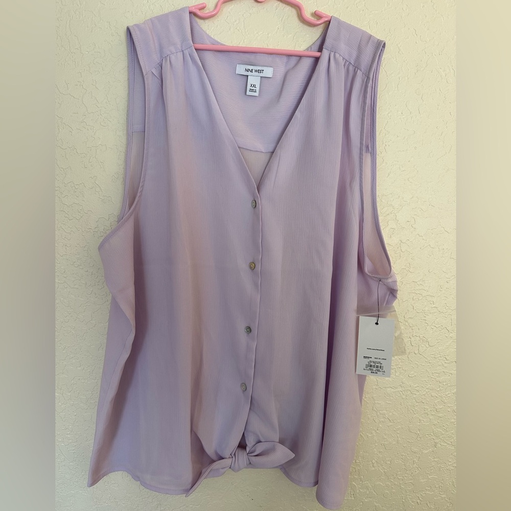 NWT New Nine West Women’s size XXL light purple lavender waist tie top shirt